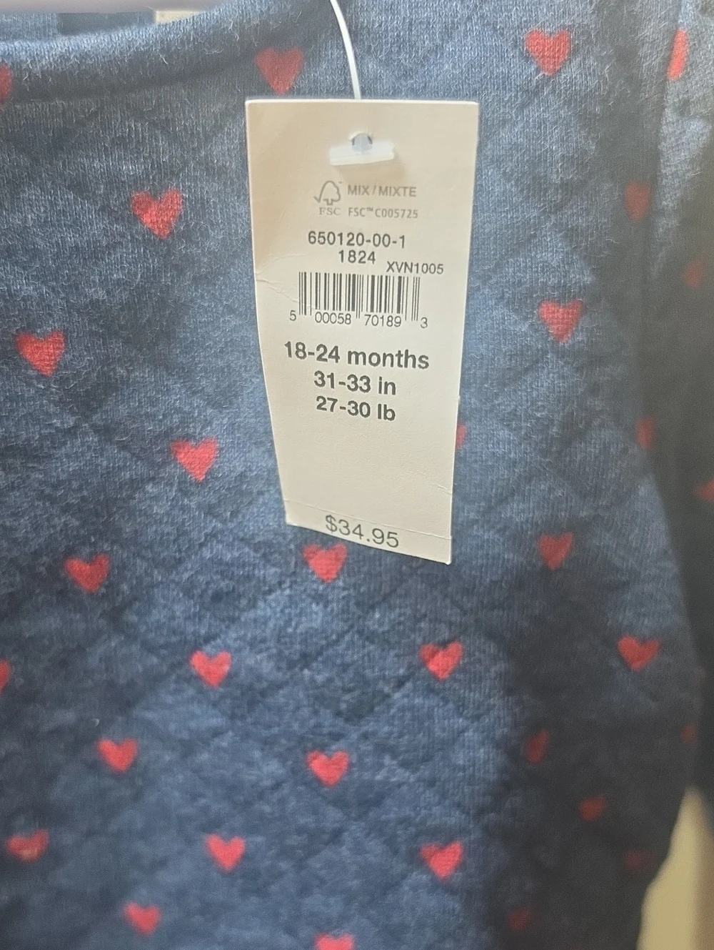 Baby Gap Girls' Quilted Navy Dress with Ref Heart Print Size 18/24 months